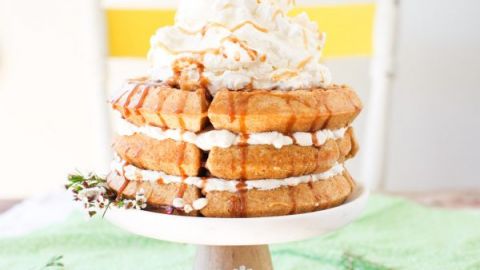 Maple Multigrain Waffle Cake with Cinnamon Syrup Drizzle