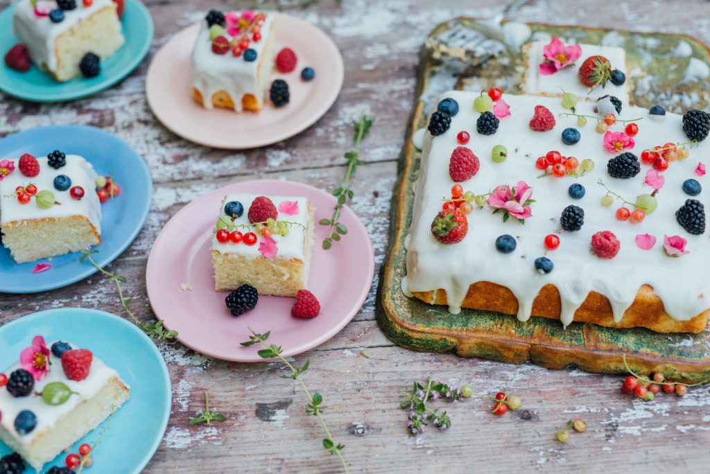 Yogurt Sheet Cake with Seasonal Fruits